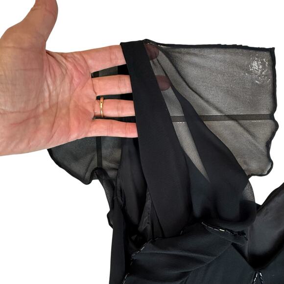 Jones NY Black Formal Maxi Dress Sz 8 Silk Trim Flutter Sleeve Gala V Neck Beads - Picture 13 of 15